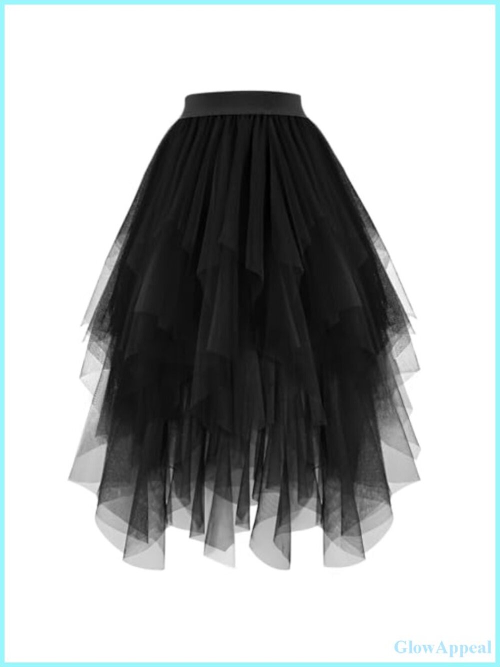 Women High Low Tulle Midi Skirt A-Line Layered Elastic Waist Tutu Skirt
